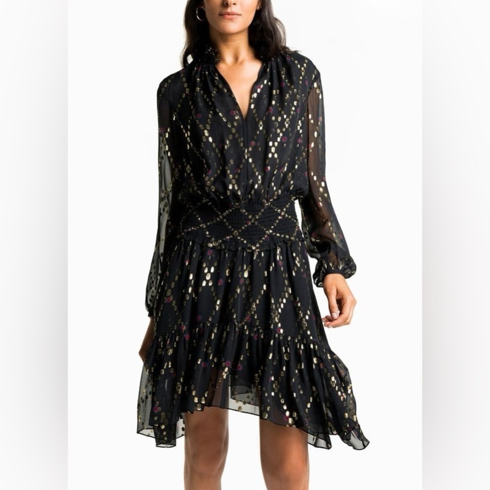A. L.C. Tula split neck long sleeve silk metallic dress size 6